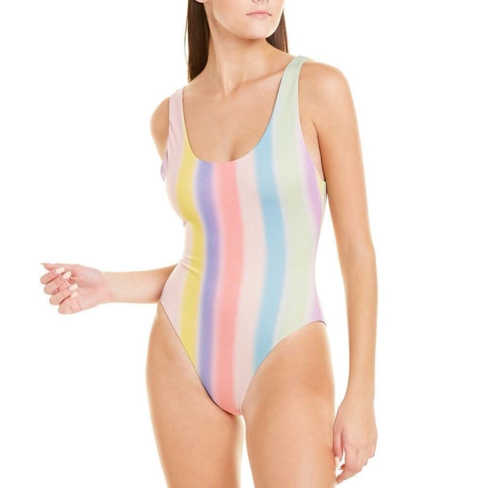 Onia Rachel Pastel Shimmer Stripe Low Back One Piece M NWT $175